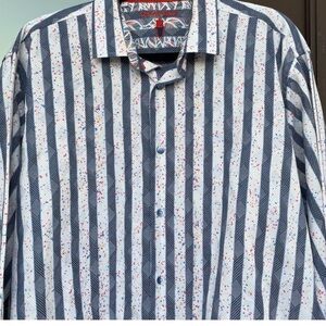 Visconti Black Men’s S Button Ip Shirt Blue Confetti Stripe cotton/Model Quality